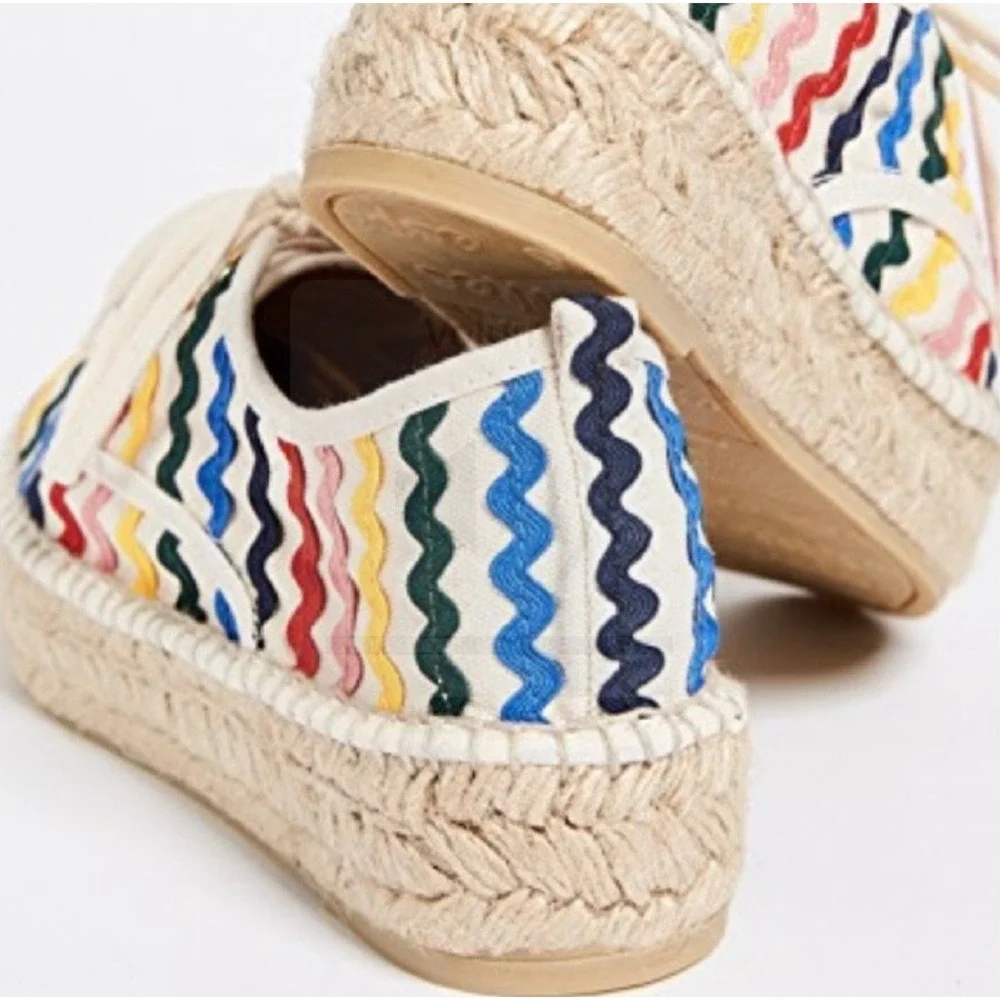 LOEFFLER RANDALL Alfie Espadrilles Colorful Ric-Rac Trims Lace Up Euro Size 37
